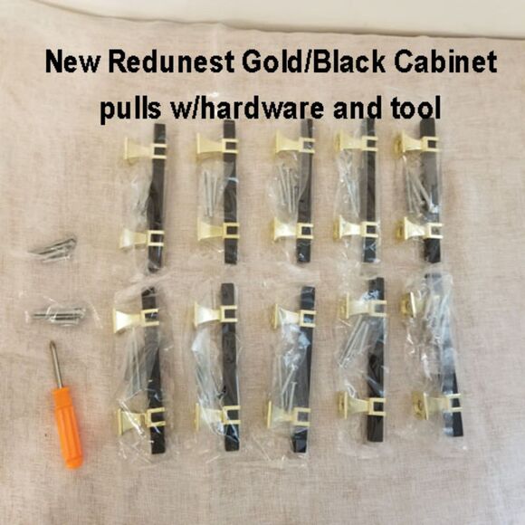 New set of 10 Redunest blck/Gld cabinet pulls - Picture 1 of 5